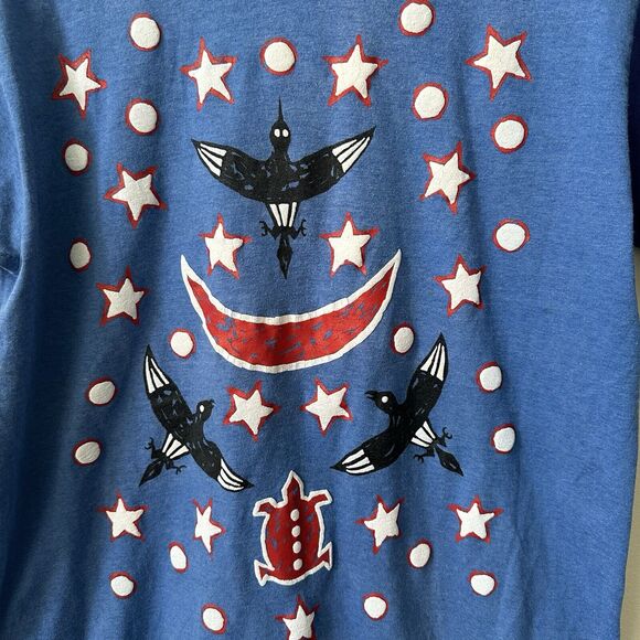 VTG Native American Folk Art Shirt Size Large Screen Stars Best Turtle Bird EUC - Picture 2 of 7